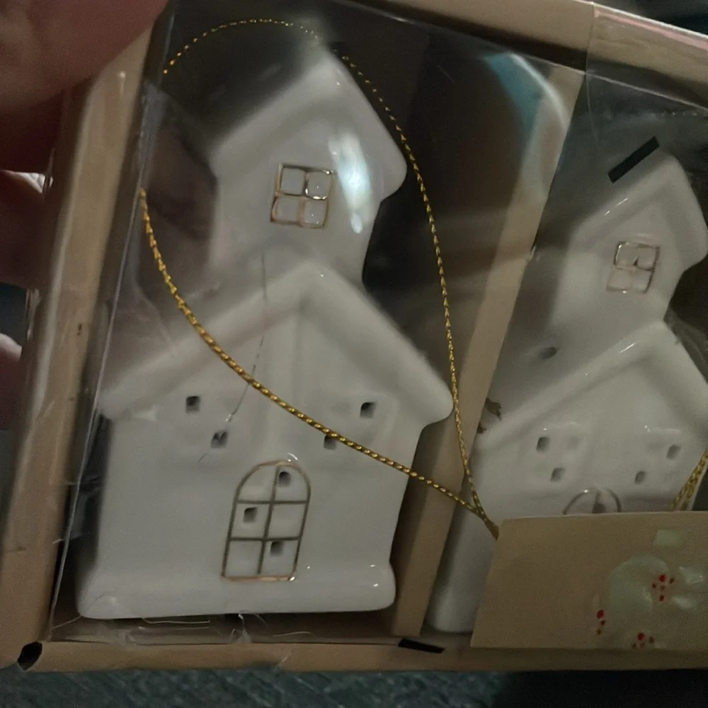 Tidings and Joy Ceramic Miniature House Set of 3 ornaments